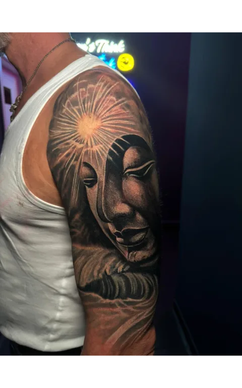 Cover-up on the chest: old tattoo covered with a new design